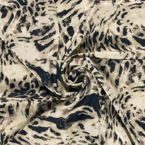 Tissu Satin Duchesse Isolde motif fauve sur fond Ecru - Par 10 cm