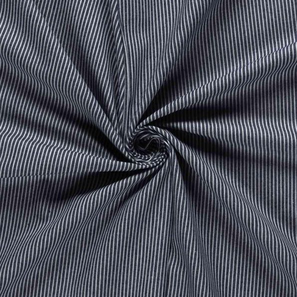 Tissu Jean Denim Coton Octave rayures Blanc sur fond Bleu marine - Par 10 cm