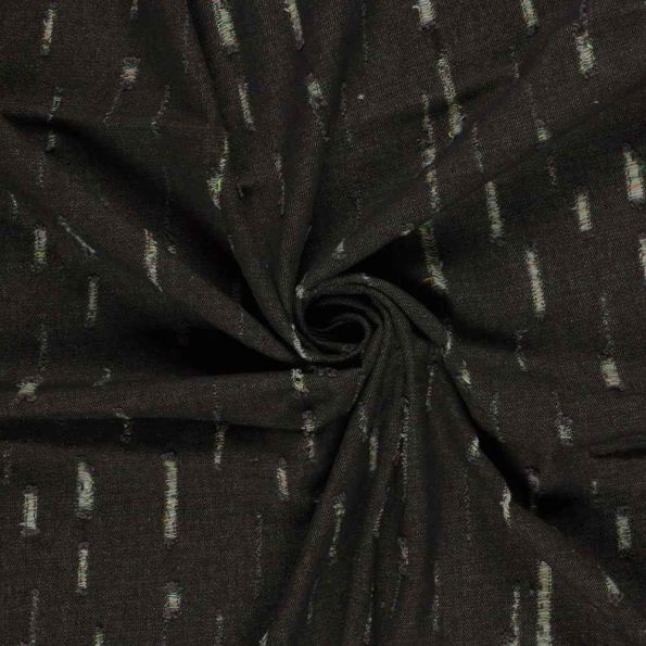 Tissu Jean Denim déchirures fils multicolore sur fond Noir - Par 10 cm