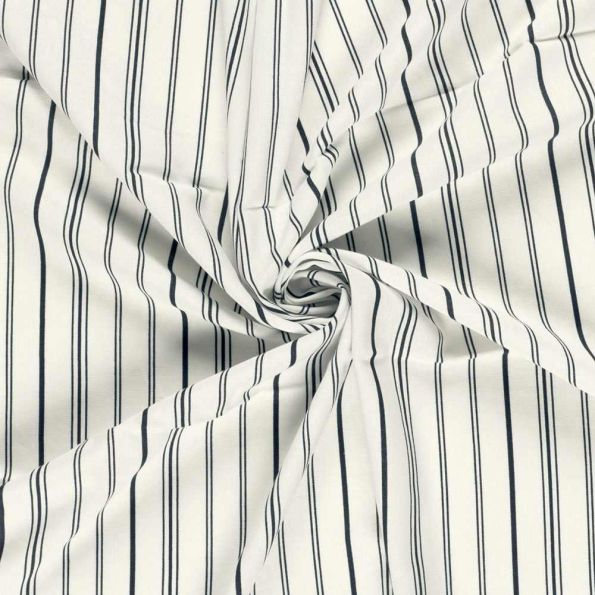 Tissu Lin Viscose Louis fines rayures Noir sur fond Ecru - Par 10 cm