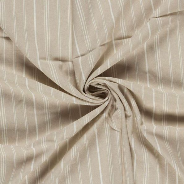 Tissu Lin Viscose Louis fines rayures Blanc sur fond Beige - Par 10 cm