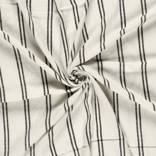 Tissu Lin Viscose Gustave rayures double sur fond Blanc cassé - Par 10 cm