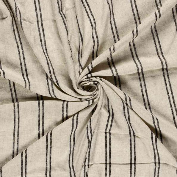 Tissu Lin Viscose Gustave rayures double sur fond Beige - Par 10 cm