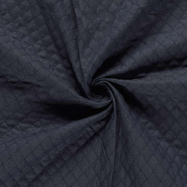 Tissu Chambray Coton Matelassé Bleu marine - Par 10 cm