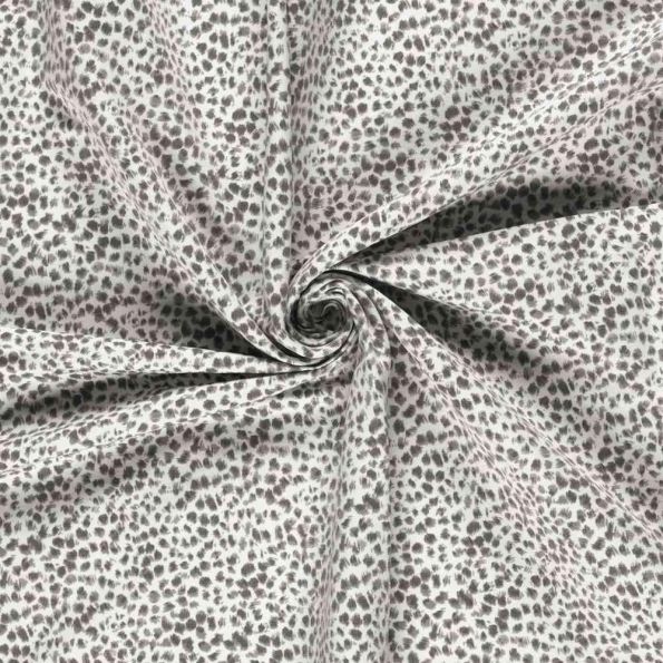 Tissu Bengaline de Viscose tacheté léopard abstrait sur fond Blanc - Par 10 cm