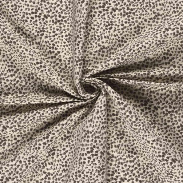 Tissu Bengaline de Viscose tacheté léopard abstrait sur fond Beige - Par 10 cm