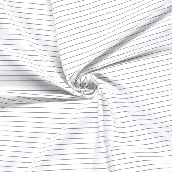 Tissu Bengaline de Viscose Lin Estelle fines rayures grises sur fond Blanc - Par 10 cm