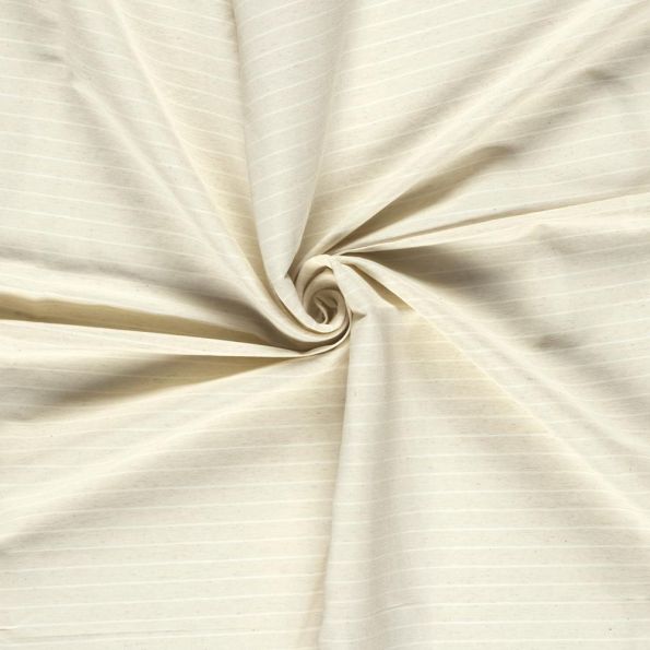 Tissu Bengaline de Viscose Lin Estelle fines rayures Blanches sur fond Ecru - Par 10 cm