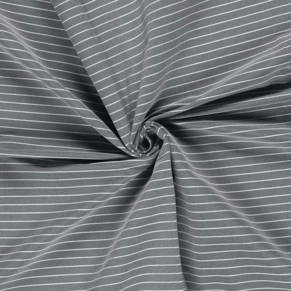 Tissu Bengaline de Viscose Lin Estelle fines rayures Blanche sur fond Gris - Par 10 cm