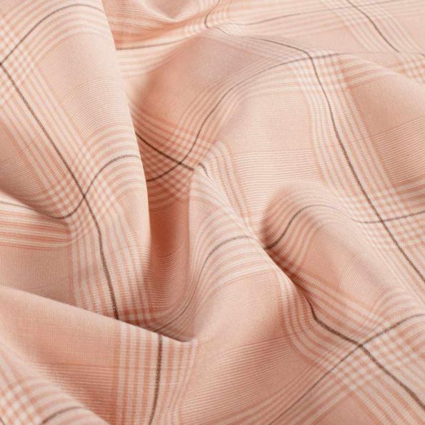 Tissu Bengaline de Viscose Carreaux Fina Ivoire sur fond Rose pâle - Par 10 cm