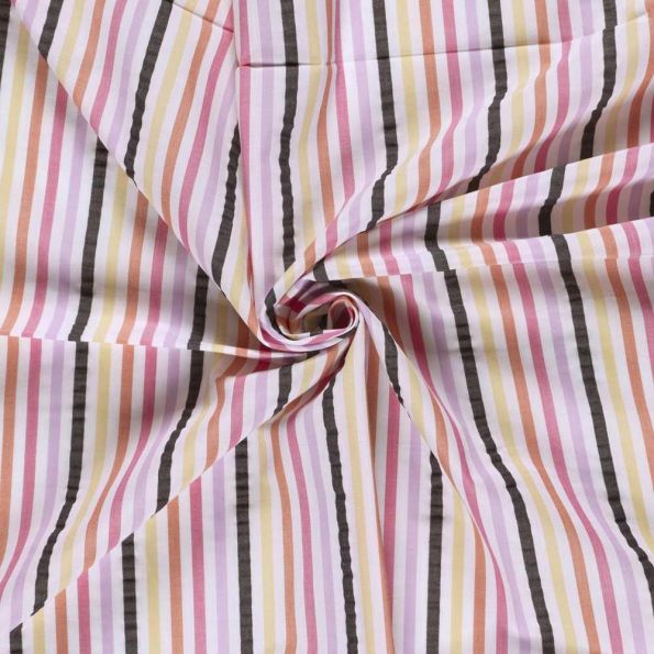 Tissu Popeline de Coton Seersucker rayures Lilas sur fond Blanc - Par 10 cm