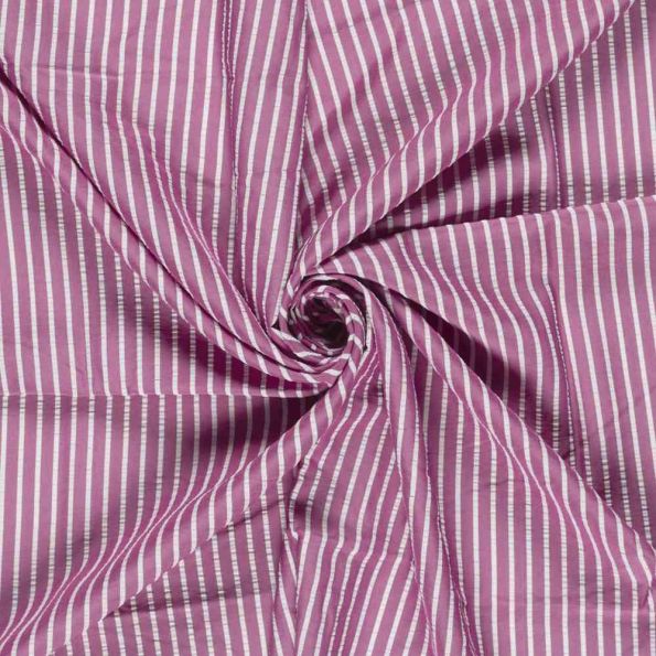 Tissu Seersucker Viscose Lina rayures Blanches sur fond Prune - Par 10 cm
