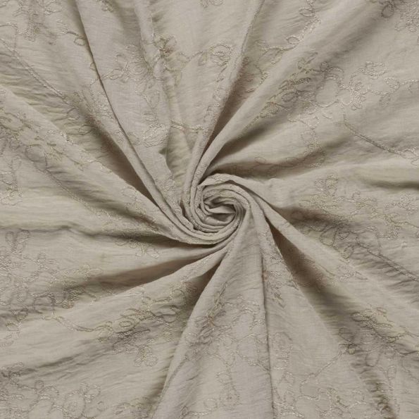 Tissu Polyviscose Brodé Lola floral décoratif sur fond Beige - Par 10 cm