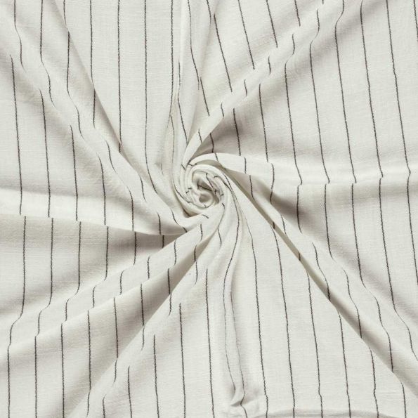 Tissu Lin Viscose Louis rayures fines sur fond Blanc cassé - Par 10 cm