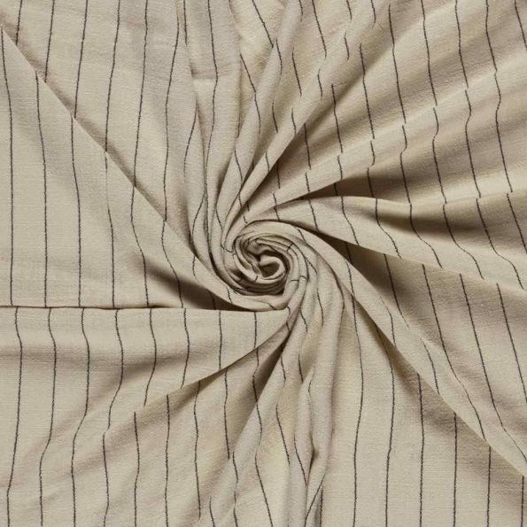Tissu Lin Viscose Louis rayures fines sur fond Beige - Par 10 cm