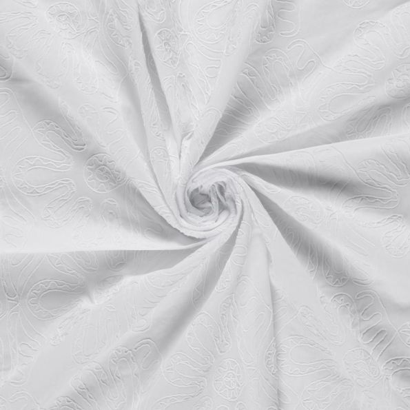 Tissu Coton brodé Adriana grandes fleurs sur fond Blanc - Par 10 cm