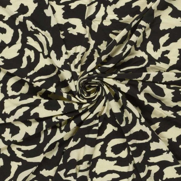 Tissu Jersey Viscose digital animalier stylisé Ivoire sur fond Noir - Par 10 cm