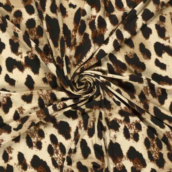 Tissu Jersey Viscose digital léopard revisité sur fond Beige sable - Par 10 cm