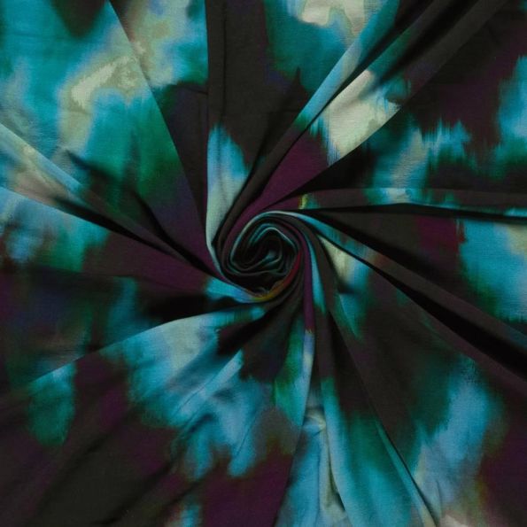 Tissu Jersey Viscose digital abstrait effet encre sur fond Vert émeraude - Par 10 cm