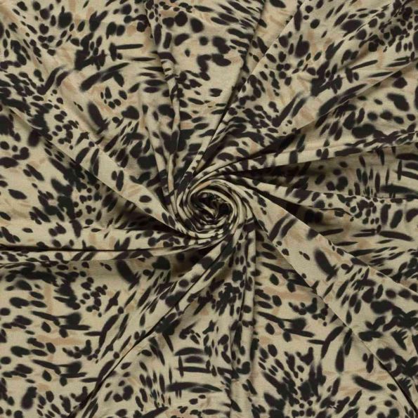 Tissu Jersey Viscose digital motifs Léopard moderne sur fond Beige sable - Par 10 cm