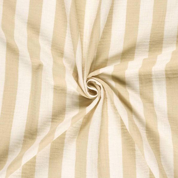 Tissu Double gaze de Coton Jules rayures Beige sur fond Ecru - Par 10 cm