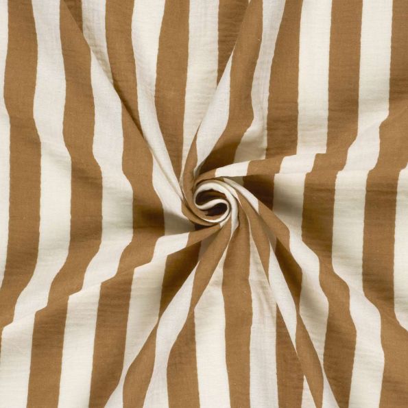 Tissu Double Gaze de Coton Rayé Brique sur fond Blanc - Par 10 cm