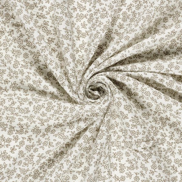 Coupon Tissu Double gaze de Coton Petites fleurs Lilou sur fond Ecru - Coupon de 50 cm