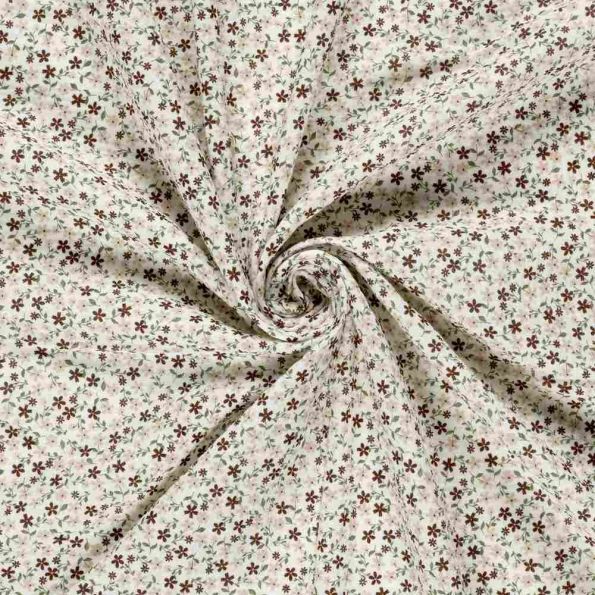 Tissu Double gaze de Coton Rosalie tapie de fleurs sur fond Ecru - Par 10 cm
