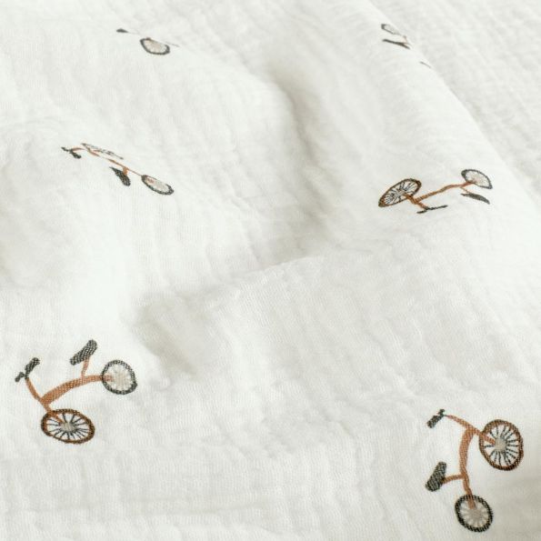 Tissu Double gaze de Coton petites draisienne sur fond Blanc cassé - Par 10 cm