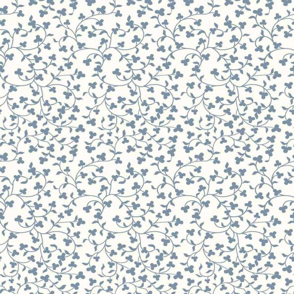 Tissu Popeline de Coton Elise Motif floral fin bleuté sur fond Ecru - Par 10 cm