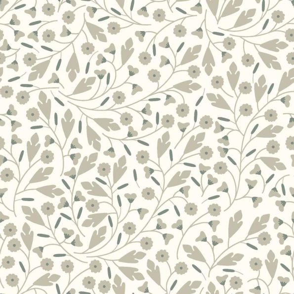 Tissu Popeline de Coton Sauge douce floral décoratif sur fond Ecru - Par 10 cm