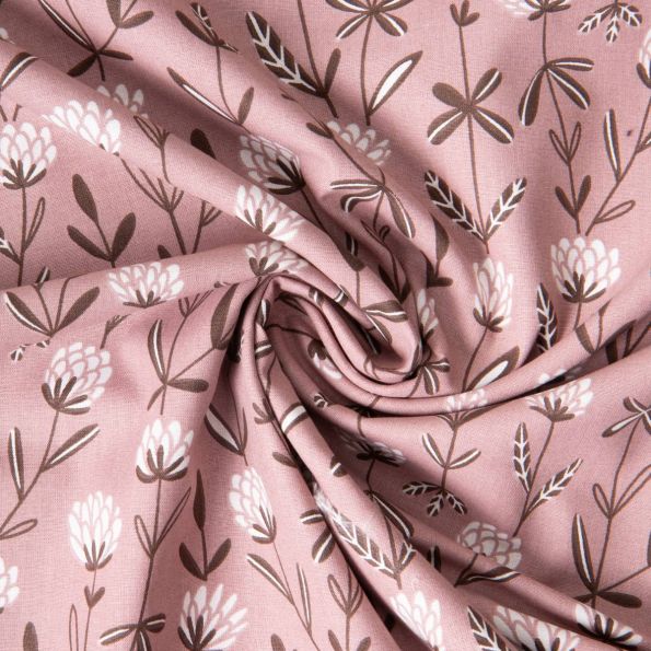 Tissu Coton imprimé Carla fleurs sauvage sur fond Vieux rose - Par 10 cm