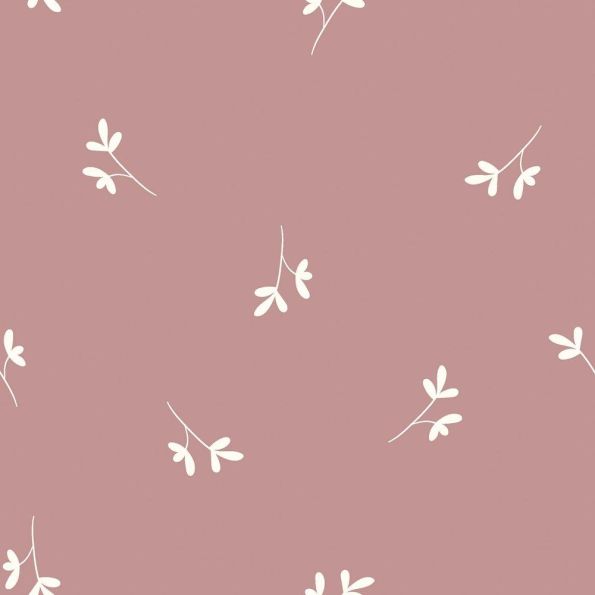 Tissu Popeline de Coton Elise branches fines sur fond Vieux rose - Par 10 cm