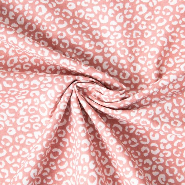 Tissu Coton imprimé Léa motifs léopard Ecru sur fond Rose poudré - Par 10 cm