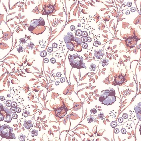 Tissu Popeline de Coton Eleonore Floral ornemental sur fond Ecru - Par 10 cm