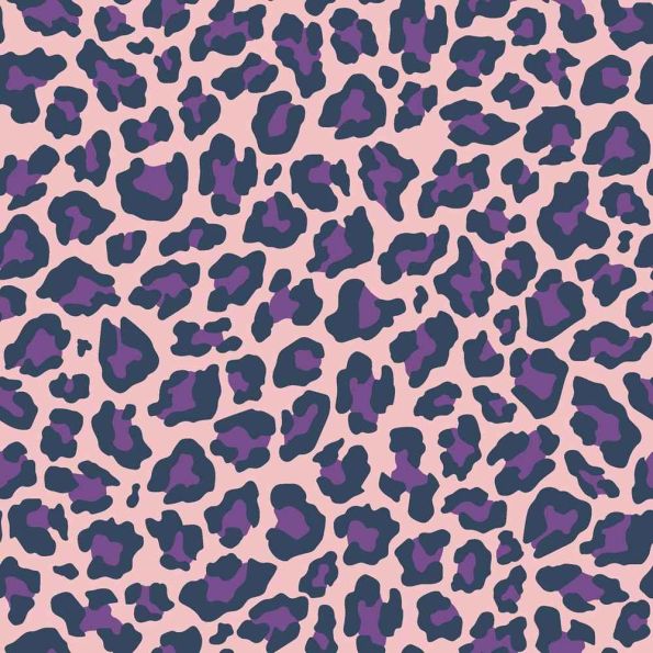 Tissu Popeline de Coton Léo Pop tacheté Léopard violet et bleu marine sur fond Rose pastel - Par 10 cm