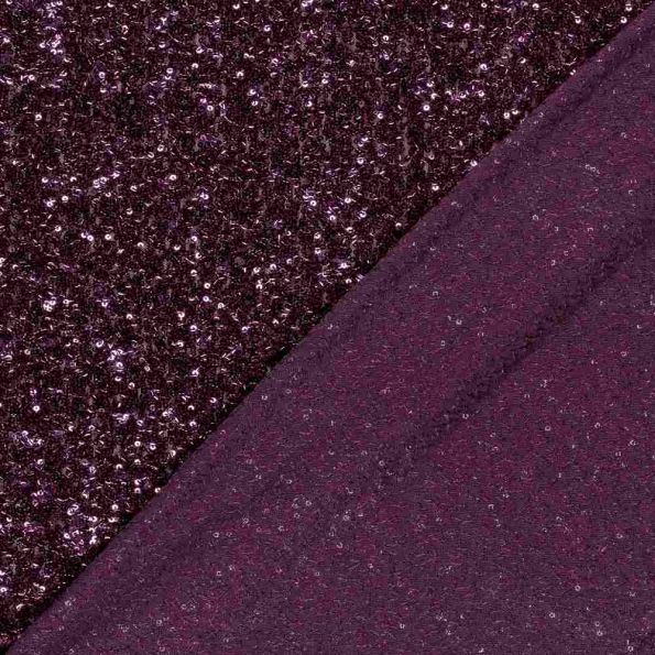 Tissu Sequins uni Prune - Par 10 cm