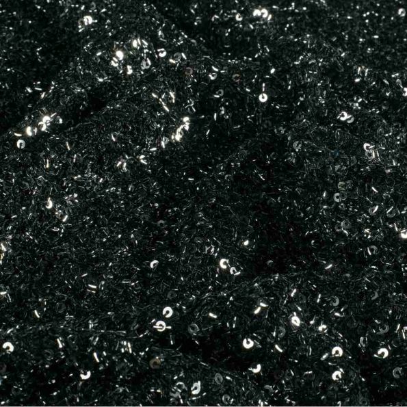 Tissu Maille Sequins extensible uni Gris anthracite - Par 10 cm