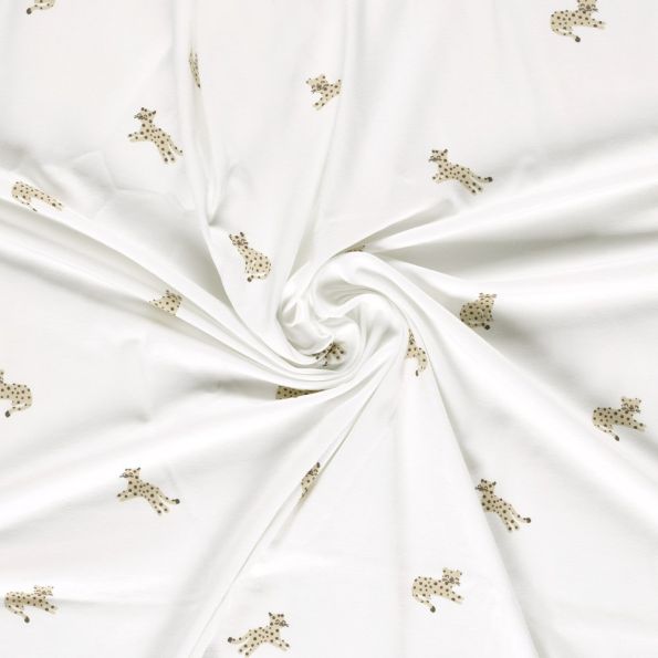 Tissu Jersey Coton imprimé Ethan petits léopards sur fond Ecru - Par 10 cm