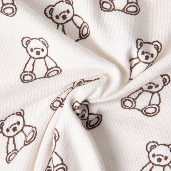 Tissu Maille Jersey Coton Teddy oursons sur fond Ecru - Par 10 cm