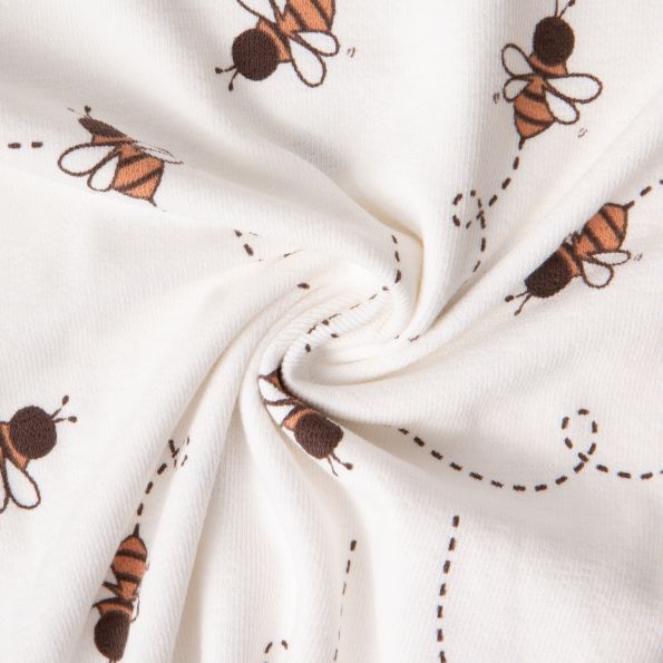 Tissu Maille Jersey Coton Maya abeilles sur fond Ecru - Par 10 cm