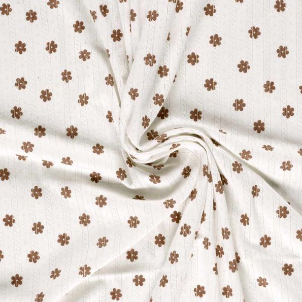 Tissu Jersey 100% Coton ajouré Baby petites fleurs sur fond Ecru - Par 10 cm