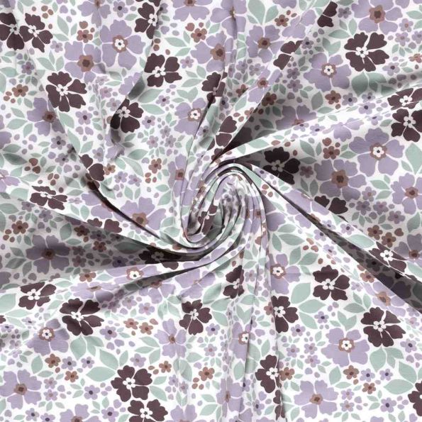 Tissu Jersey Coton imprimé Eden petites fleurs sur fond Blanc cassé - Par 10 cm