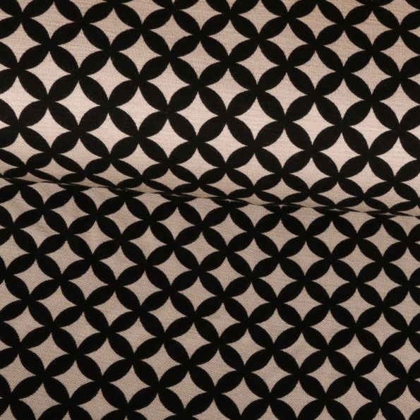 Tissu Jersey Viscose Lourd Helices Noires sur fond Beige clair - Par 10 cm