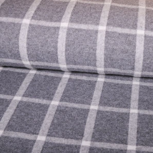 Tissu Lainage Carreaux Gris clair sur fond Blanc - Par 10 cm