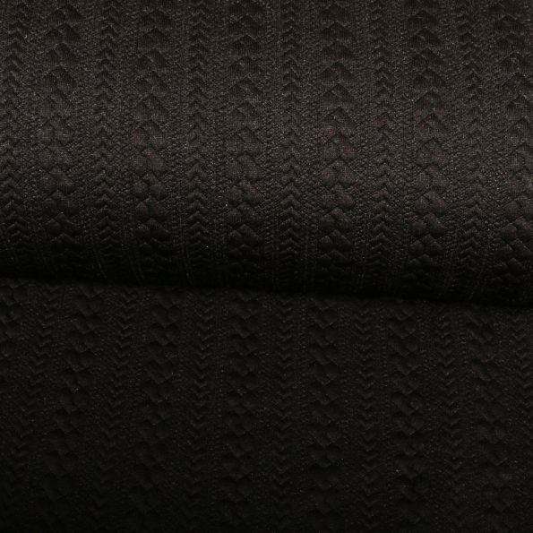 Tissu Jacquard Jersey Tresses Noires - Par 10 cm