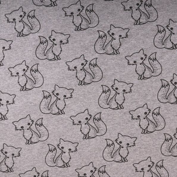 Tissu Jersey Jogging Gris clair chiné Renards - Par 10 cm