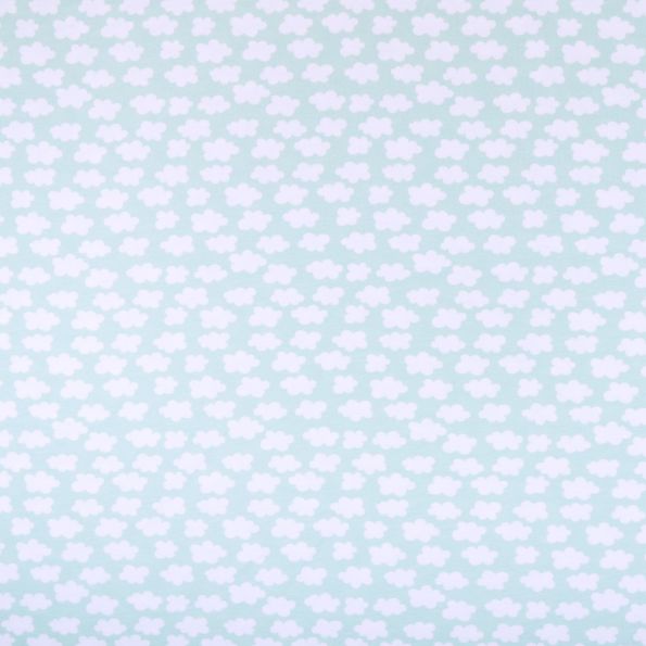 Tissu Jersey Coton Nuages Blancs sur fond Menthe - Par 10 cm