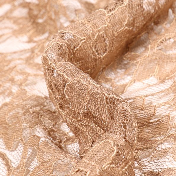 Tissu Dentelle Eva sur fond Beige - Par 10 cm