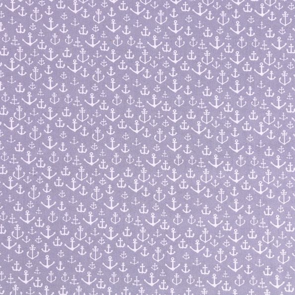 Tissu Coton Ancres Blanches sur fond Gris - Par 10 cm